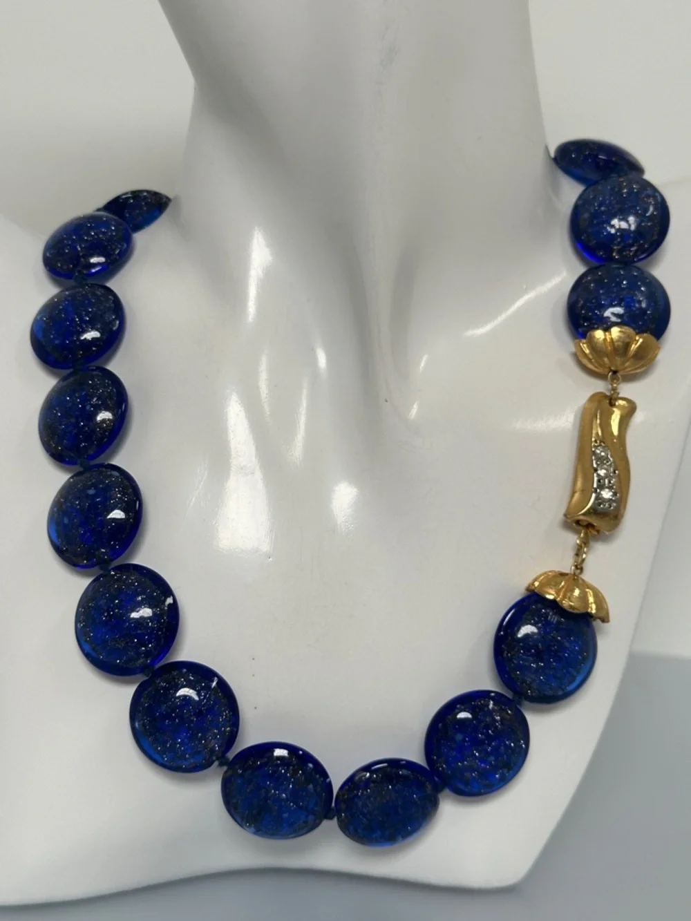 VENEZIA Blue Muranum Bead Necklace with Gold Accent